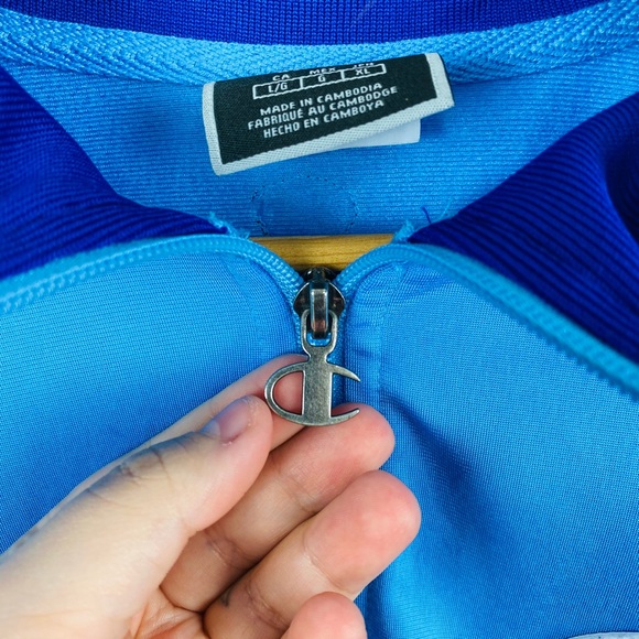 Champion Big C Life Embroidered Long Sleeve Zip Up Varsity Track Jacket Blue - Picture 11 of 16